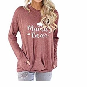 Oversized Super Comfy Mama Bear Long Sleeve Top with 2 front pockets